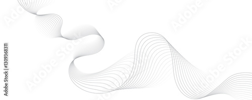 Gray wave curve lines abstract background with flowing particles. Digital energy waves technology concept. Modern backdrop design for business, presentation, banner.
