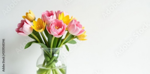 Wallpaper Mural Spring flower arrangement in a clear glass vase against white backdrop, floral, flower, spring Torontodigital.ca