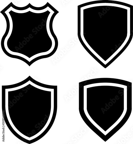Police badge shape. military shield silhouettes. Security, football patches isolated on white background