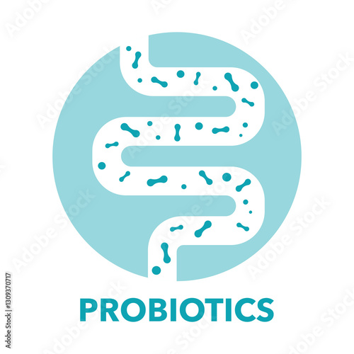 Probiotics blue inside small intestine. Good bacterial flora for stomach. Designing dietary supplements healthy nutrition. Biology lactobacillus. Health care immunity support. Vector.