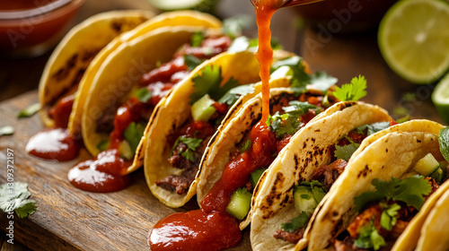 drizzled hot sauce over tacos