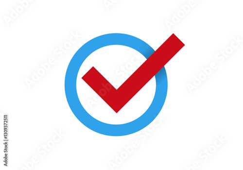 A red checkmark inside a blue circle, symbolizing completion or approval in tasks.