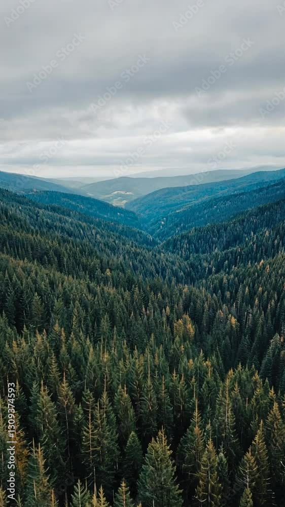 Aerial view of conifer forest, ascending drone shot Aerial view of conifer forest, ascending drone shot