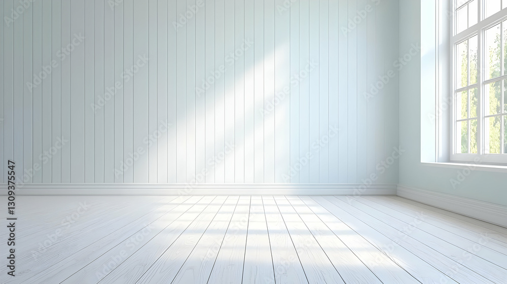 Empty White Interior Room With Sunlight Shining Through Window Empty White Interior Room With Sunlight Shining Through Window