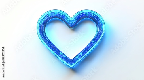 Blue neon heart shape on a white background.