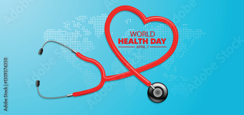 World Health Day April 7 stethoscope on world map vector poster