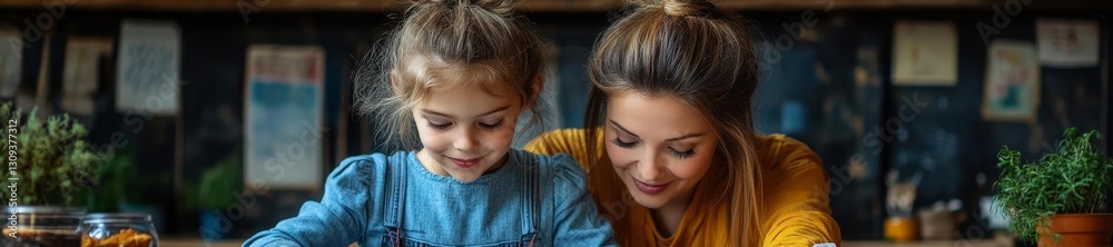 Mother and Daughter Crafting Together in the Kitchen. Generative AI Mother and Daughter Crafting Together in the Kitchen. Generative AI
