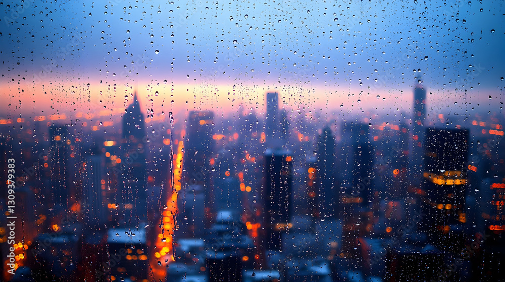 Obraz premium Rainy Cityscape View from Above