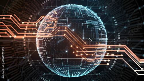 A glowing digital sphere with patterns shifting in real-time as AI processes new information.
