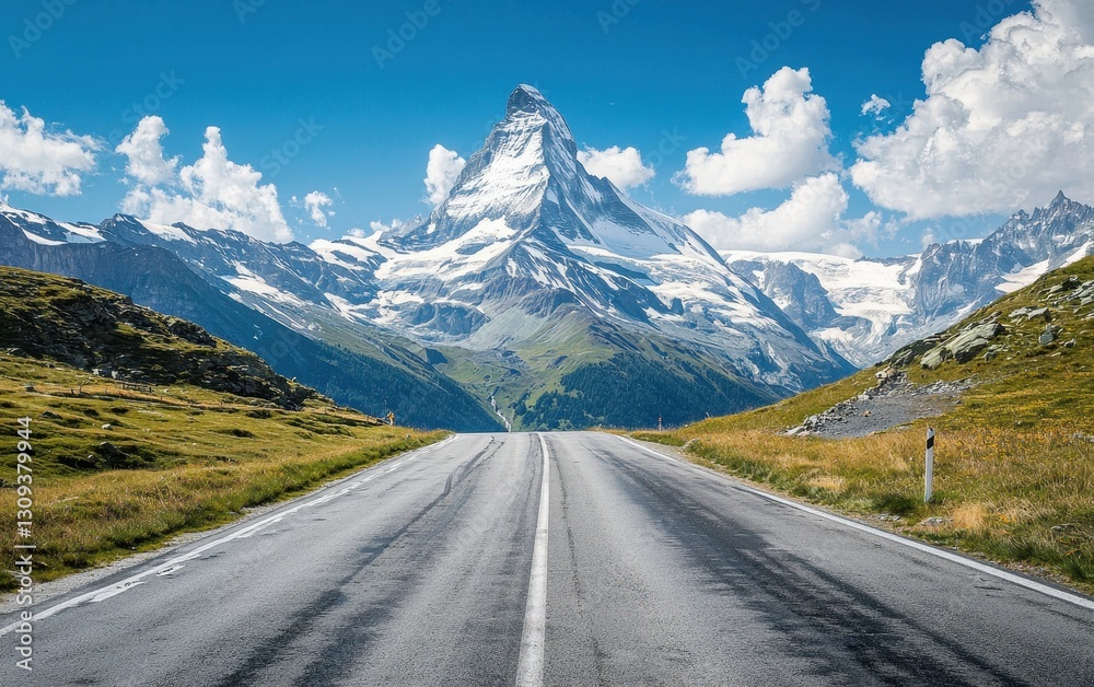 Snowy Swiss Mountain Pass Under A Bright Blue Sky Snowy Swiss Mountain Pass Under A Bright Blue Sky