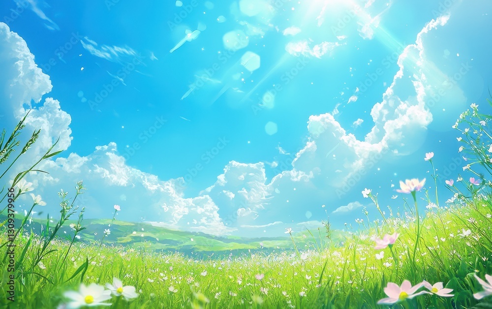 Obraz premium Soft Clouds In A Blue Sky Over A Spring Field