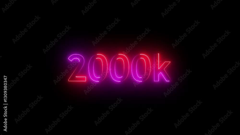 glowing neon 2000K text animation on black background. 2000k Followers Celebration text animation.