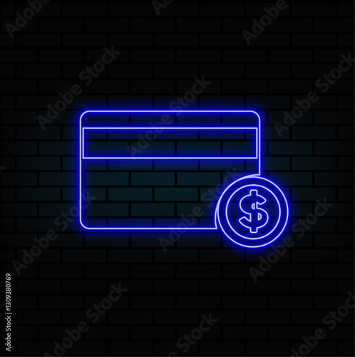 Neon light glow effect. Money line icon. Payment methods sign. Credit card symbol. 3d line neon glow icon. Brick wall banner. Payment outline. Vector