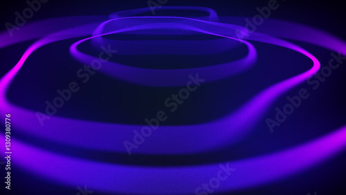 Neon circle. Purple eraser on black background. Abstract glowing circles blue. Blurred luminescent vector, laser lines move in waves. Neon threads gradient led. 4K,