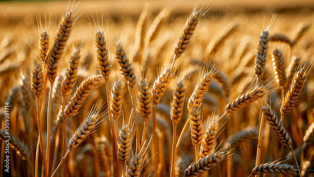 Fototapeta premium Golden wheat stalks ready for harvest in sunlight