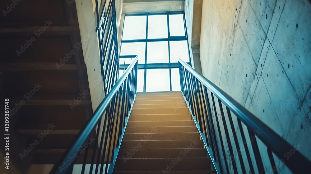 Ascending Staircase View with Natural Light and Concrete Wall Texture Ascending Staircase View with Natural Light and Concrete Wall Texture