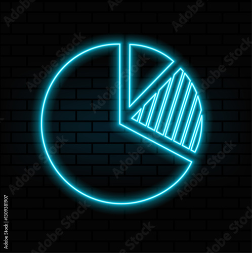 Set of essential business icons, growth sign, stock market icons. pie chart. neon style.