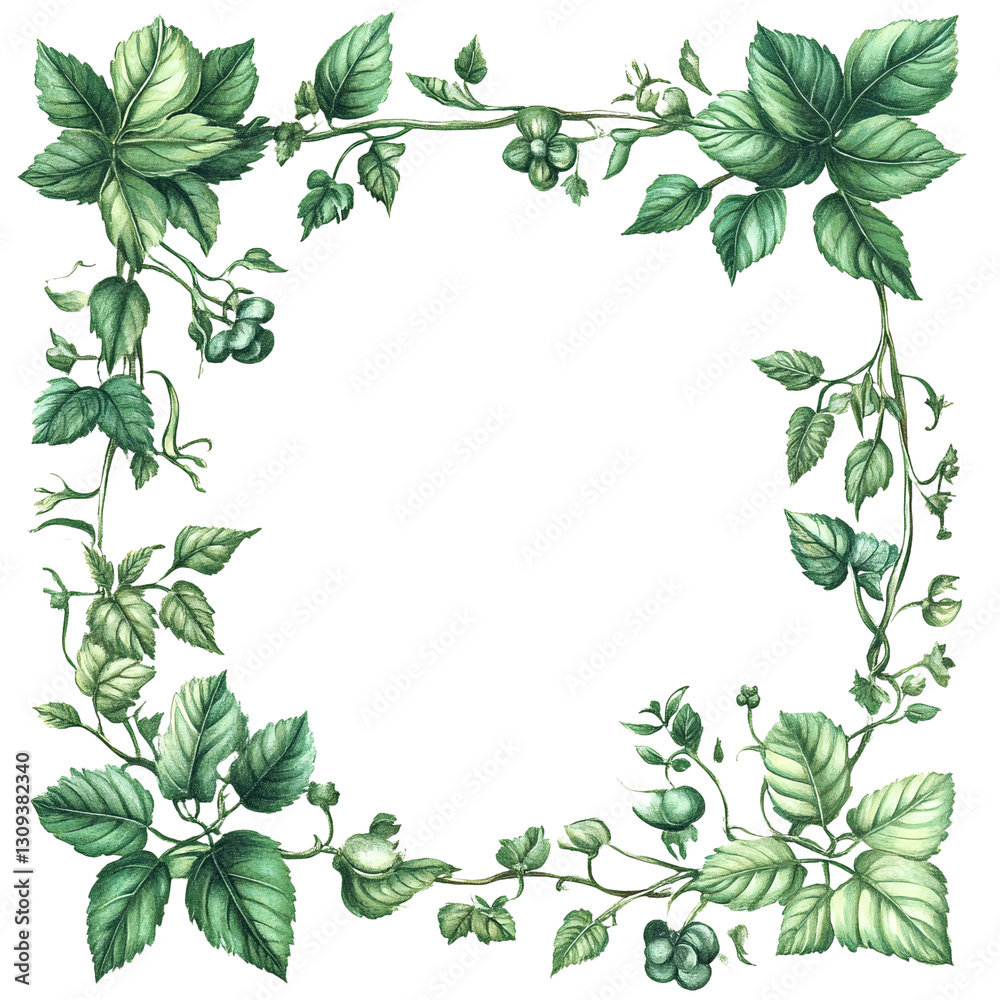 A square frame made of green leaves and vines. A square frame made of green leaves and vines.
