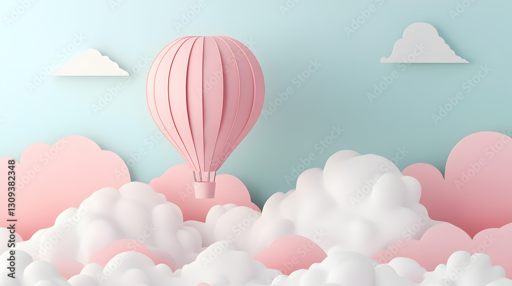 Obraz premium cut hot air balloon floating above clouds with a pastel-colored sky 