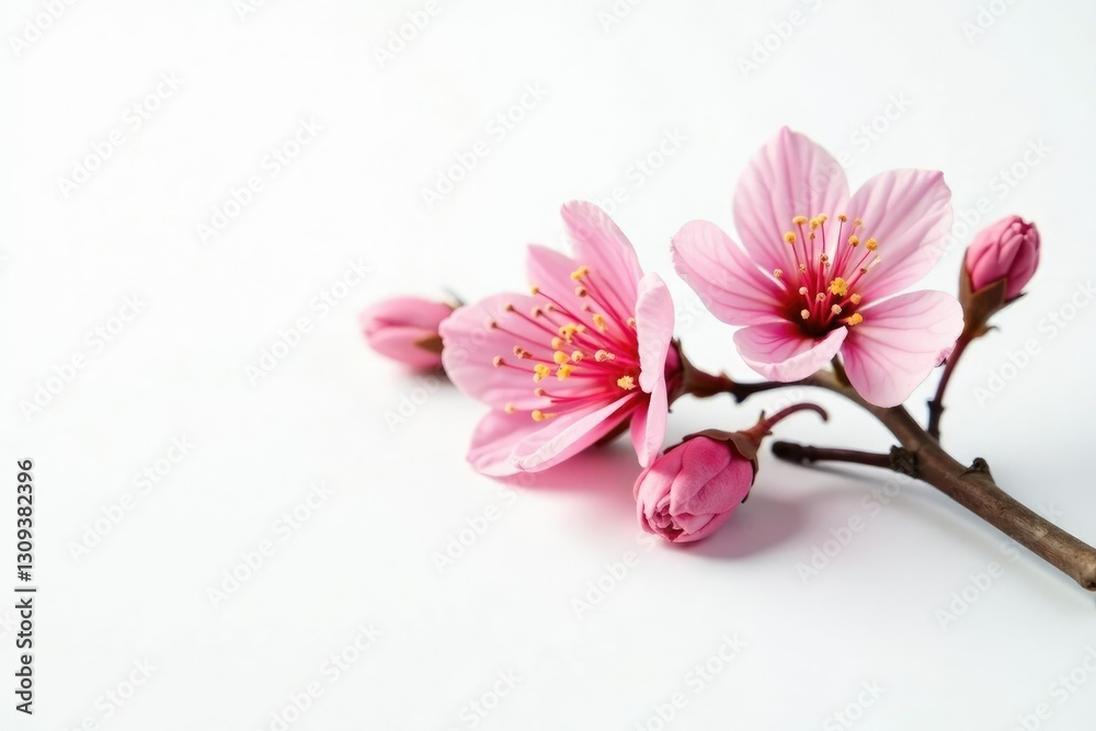 Obraz premium Single branch with flowers or buds on white background, Nature, Focus