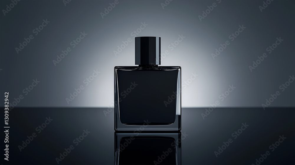 3D black color attractive perfume bottle with a black background. 3D black color attractive perfume bottle with a black background.