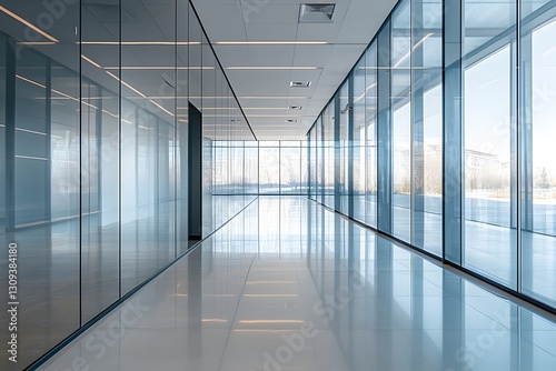 Wallpaper Mural Modern office corridor with sleek glass walls and polished floors, showcasing contemporary design and ample natural light Torontodigital.ca