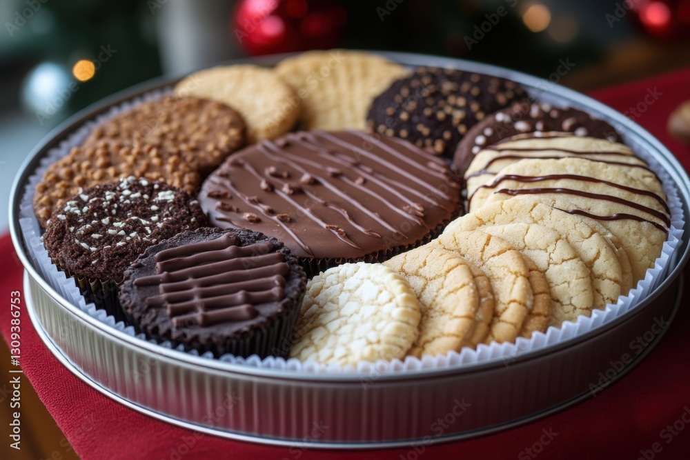 Delicious Assorted Cookies: A delectable assortment of freshly baked cookies in a tin perfect for sharing or enjoying a sweet treat Delicious Assorted Cookies: A delectable assortment of freshly baked cookies in a tin perfect for sharing or enjoying a sweet treat