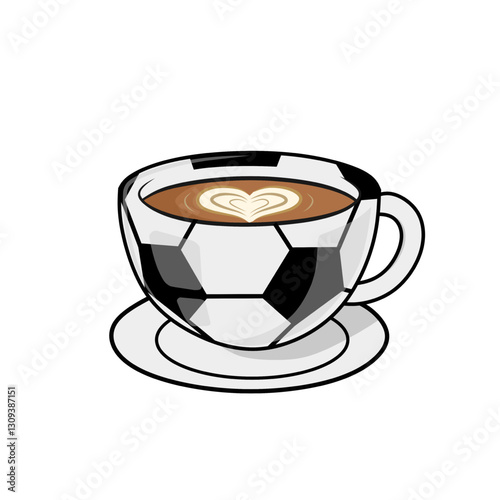 Illustration of a unique coffee cup in the shape of a soccer ball