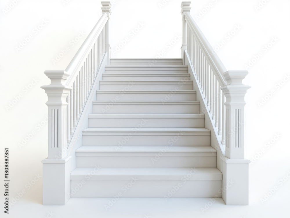 Fototapeta premium Elegant white staircase with detailed railings in minimalist design