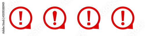 Four red exclamation marks inside speech bubbles, symbolizing alertness or emphasis.