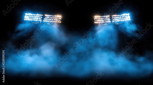 Stadium lights, blue smoke, night, event background