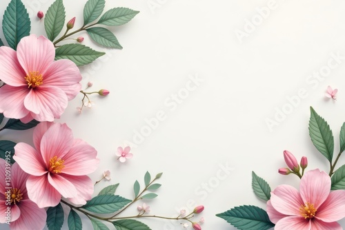 Delicate floral banner, pastel blooms, vibrant leaves , soft, element