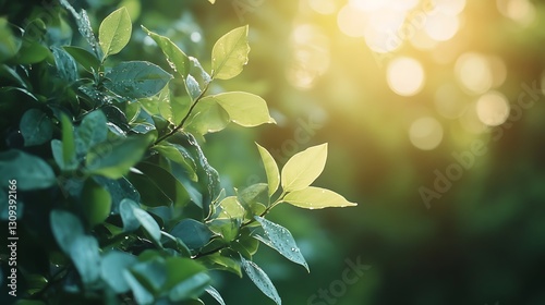 Sunlit foliage sparkles with droplets after rain highlighting nature's beauty and freshness in a vibrant scene