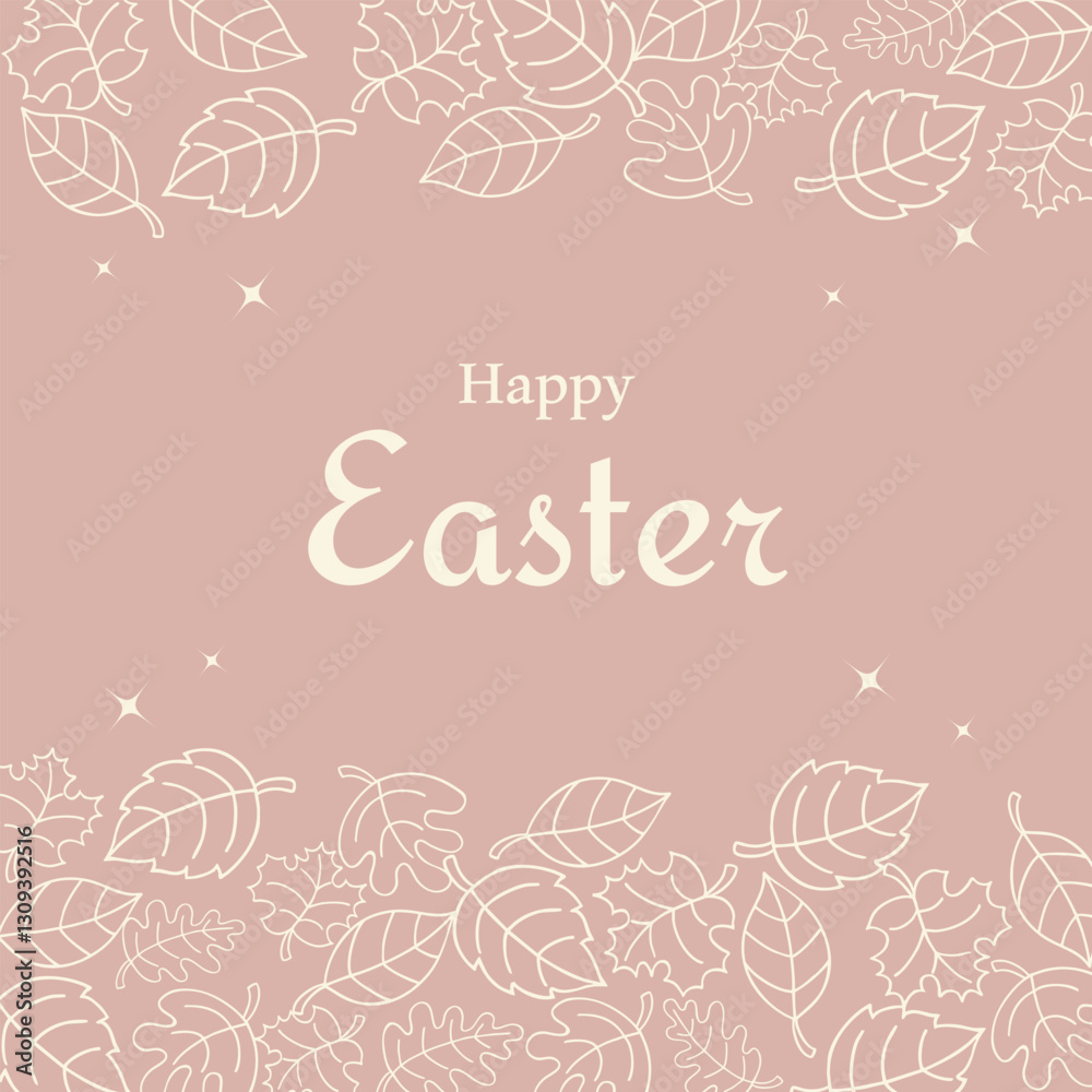 Stylish Easter design with lettering and leaves on rose background Stylish Easter design with lettering and leaves on rose background