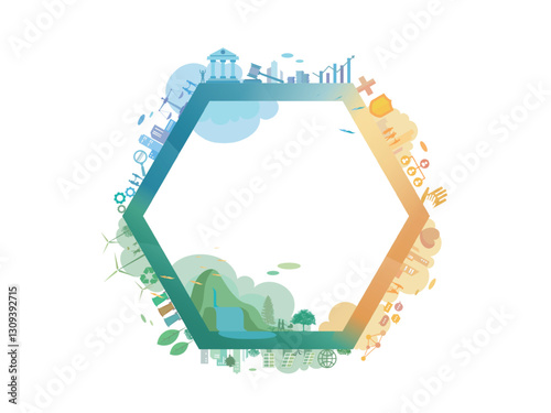 ESG in community A007 with hexagon frame and Environmental social governance elements vector illustration graphic EPS 10
