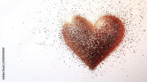 A beautiful seamless loop animation featuring a glowing heart made of scattered glitter particles. The sparkling effect creates a romantic and fairy-tale-like scene, isolated on white background