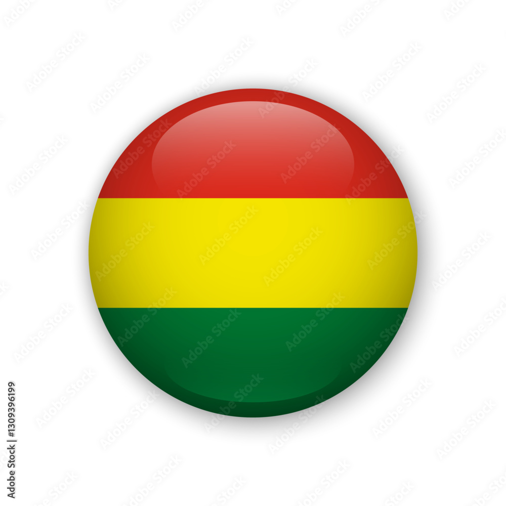 Realistic glass button with flag of Bolivia 3d vector element with shadow For mobile apps UI and web Realistic glass button with flag of Bolivia 3d vector element with shadow For mobile apps UI and web