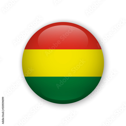 Realistic glass button with flag of Bolivia 3d vector element with shadow For mobile apps UI and web