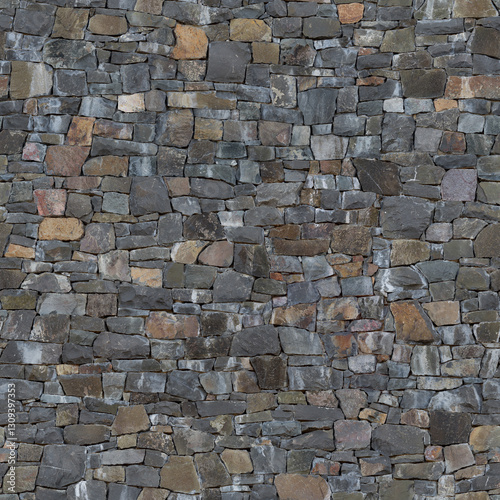 Seamless stone texture of gray rock face basalt rubble drywall