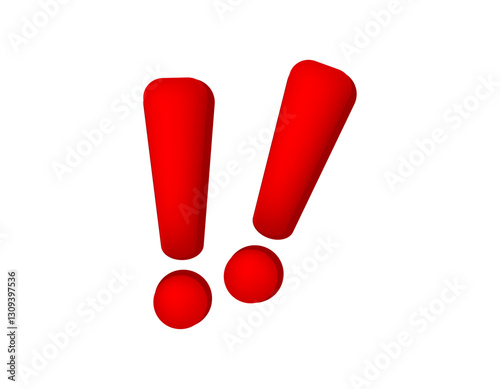 Two bold red exclamation marks with a shadow effect, capturing attention and urgency.