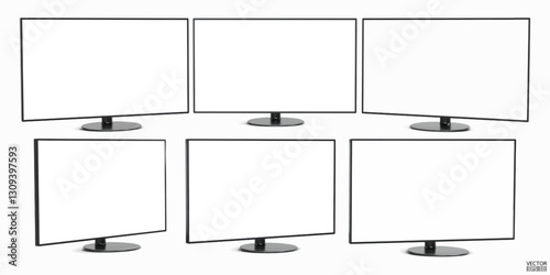 Realistic LCD TV with blank screen isolated on white background. 4K TV flat screen LCD, plasma, tv mock up.