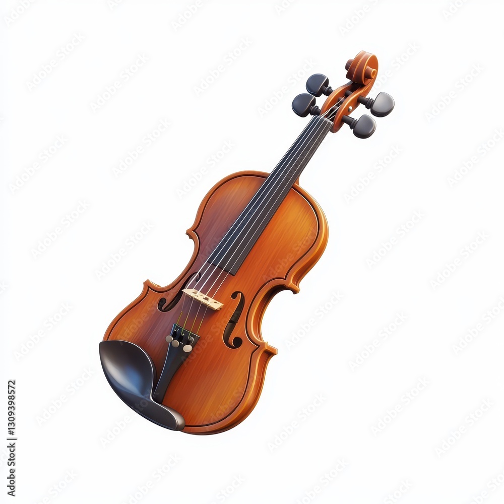 Fototapeta premium Realistic 3D Icon Cartoon of a Classic Violin with a Wooden Bow isolated on clear white background