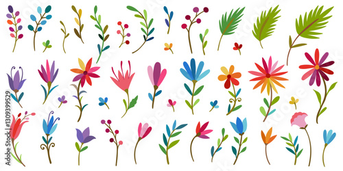 Festive Mexican floral motif. Colorful Mexican Traditional Textile Embroidery Style. Mexican traditional Otomi style embroidery elements,