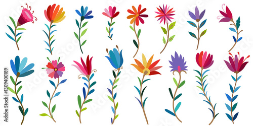 Mexican traditional Otomi style embroidery elements,