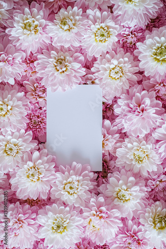 Vertical Chrysanthemums springtime scenery, nature background. Festive holiday greeting card for Birthday, Woman or Mothers Day.