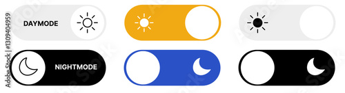 day night switch toggle - dark mode, light mode switch button - On Off or Light and Dark Buttons - Sun and moon symbols with enable or disable button.
