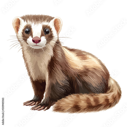 Closeup of Ferret Isolated on White Background - Professional Animal Photography