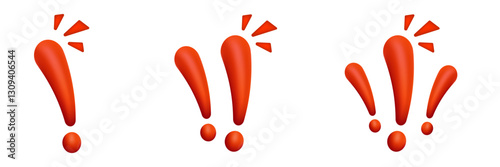 Three distinct red exclamation marks with bright triangular shapes create a vibrant look.
