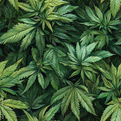 Lush Green Cannabis Leaves Botanical Background