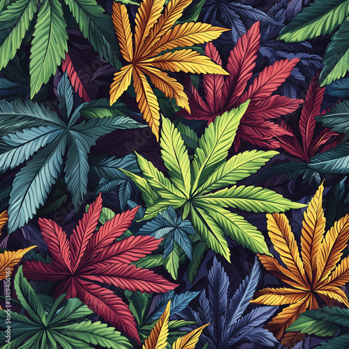 Multicolored Cannabis Leaf Background Art